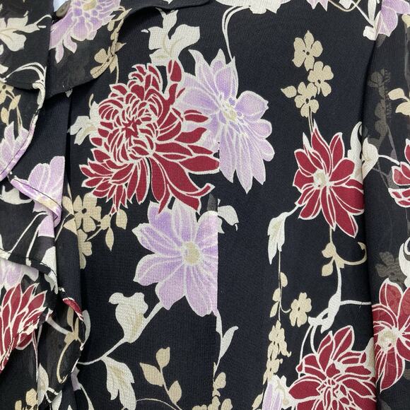 Laura Ashley Women's Dark Floral 100% Silk Blouse Size 8 Whimsigoth Moto Boho - Picture 9 of 12